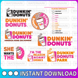 dunkin' donuts bundle svg, dunkin' donuts coffee cup inspired - svg, png, jpg - ready to use, instant download, silhouet