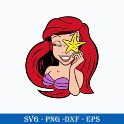 ariel and starfish svg, ariel svg, starfish svg, little mermaid svg, disney svg, png dxf eps file