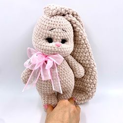 soft plush bunny, handmade stuffed toy, knitted animal, rabbit for a child, mother's day gift, easter gift for a girl