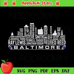 baltimore football team all time legends, baltimore city skyline svg, sport svg