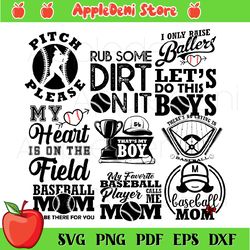 10 files baseball mom bundle svg, sport svg, pitch baseball svg, baller logo svg