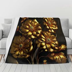 flannel breathable blanket golden flowers 6d. 4 sizes blanket with a  print golden flowers 6d