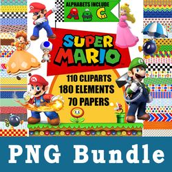 super mario png, super mario bundle png, cliparts, printable, cartoon characters