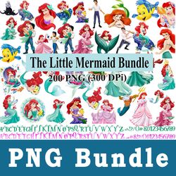 the little mermaid png, the little mermaid bundle png, cliparts, printable, cartoon characters