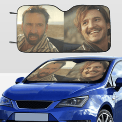 Nicolas Cage Looking At Pedro Pascal Meme Car Sunshade