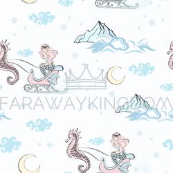mermaid sleigh new year seamless pattern vector illustration