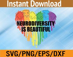 cute neurodiversity is beautiful rainbow autism awareness svg, eps, png, dxf, digital download