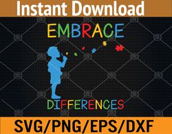 embrace differences puzzle - autism awareness day svg, eps, png, dxf, digital download