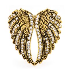 angel wings brooch, statement jewelry pin, feather, silver or gold