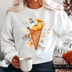 fall flowers pumpkins cone sublimation png design