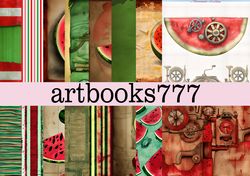 vintage watermelon, steampunk - digital paper, scrapbooking, fast download -3