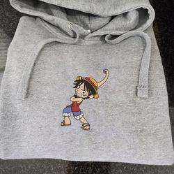 luffy embroidered crewneck, one piece embroidered sweatshirt, inspired embroidered manga anime hoodie