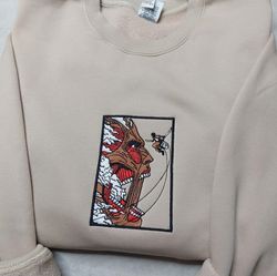 titan embroidered crewneck, attack on titan embroidered sweatshirt, inspired embroidered manga anime hoodie