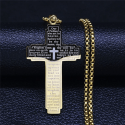 cross with prayers - stainless steel necklace - serenity prayer cross - our father prayer - cross with engraved prayers