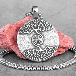 yggdrasil necklace, silver viking tree of life pendant necklace, norse mythology, viking necklace, stainless steel world