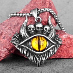 gothic evil eye necklace. demon punk pendant necklace. biker necklace. imp necklace. cerberus necklace. horned demon