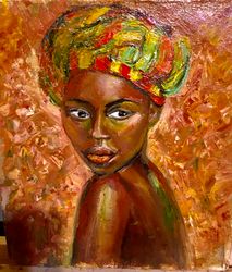 african american women lady original oil painting art wall 8*9 inch