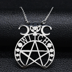 triple moon necklace with pentagram silver goddess moon pendant necklace triple moon goddess moon charm necklace gift