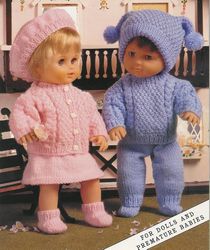 8 pieces baby doll clothes vintage knitting pattern pdf height 12 -14'' 15- 18'' 19- 22'' inch fits premature baby