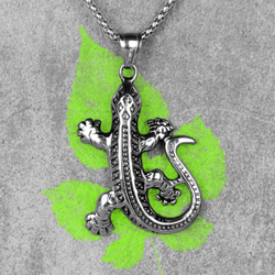 gecko necklace - lizard necklace - stainless steel necklace - animal pendant - serpent necklace - reptile - jewelry