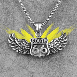 route 66 steel necklace. mother road stainless pendant necklace. 66 route jewelry
