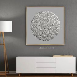 silver and gray abstract painting original art with a silvery metallic texture | living room decor modern wall art