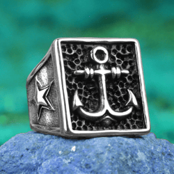 anchor ring silver signet anchor ring pirate ring seaman ring stainless steel anchor ring sailor ring punk gothic biker