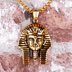 egyptian pharaoh stainless steel pendant necklace. mens pharaoh jewelry. pharaoh tutankhamun necklace. ankh accessory.