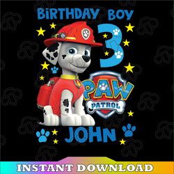 personalized name and ages, paw patrol chase birthday png, birthday boy paw patrol birthday png