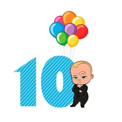 happy birthday balloon boss baby in black suit ten years old svg