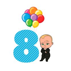 happy birthday balloon boss baby in black suit eight years old svg