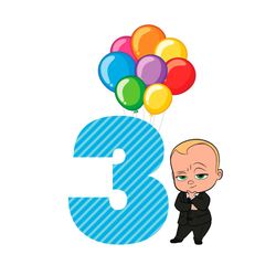 happy birthday balloon boss baby in black suit three years old svg