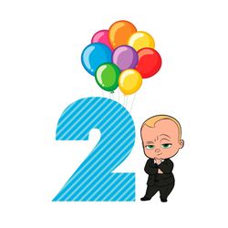 happy birthday balloon boss baby in black suit two years old svg