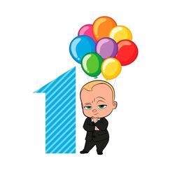 happy birthday balloon boss baby in black suit one year old svg