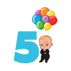 happy birthday balloon boss baby in black suit five years old svg