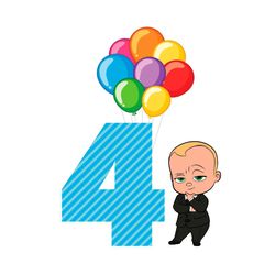 happy birthday balloon boss baby in black suit four years old svg