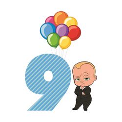 happy birthday balloon boss baby in black suit nine years old svg