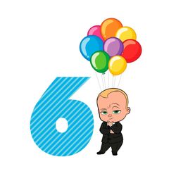 happy birthday balloon boss baby in black suit six years old svg