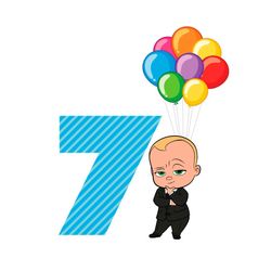 happy birthday balloon boss baby in black suit seven years old svg