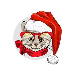 vector cat santa claus red cap svg, trending svg, animal svg, christmas cat svg, cat wearing glasses svg, cute cat svg,