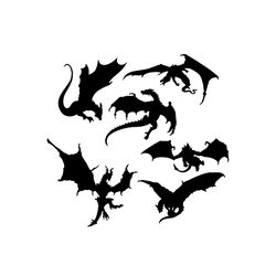 stylized image dragons black white bundle svg