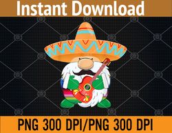 cinco de mayo mexican gnome wearing sombrero holding guitar png digital download