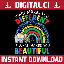 what makes you different elephant mom child autism rainbow png sublimation design