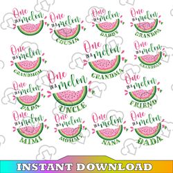 one in a melon first birthday png, pink watermelon party png, family png, family birthday png, one in a melon png