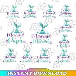 mermaid birthday family svg, bundle mermaid birthday svg, family bundle svg, mermaid tail svg, mermaid girl svg