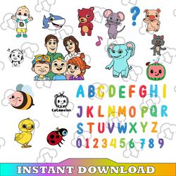 cocomelon svg, cocomelon birthday svg png bundle, cocomelon alphabet svg, cocomelon characters svg, png