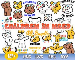 children in need bundle svg, pudsey bear svg, red nose day, bear, kids instant download