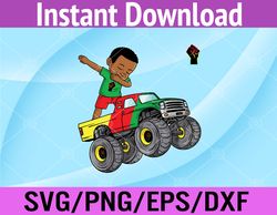 kids juneteenth dabbing black king in monster truck toddler boys svg, eps, png, dxf, digital download