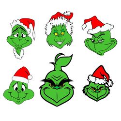 6 files of grinch face bundle svg, christmas svg, santa hat svg, grinch svg