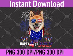 Happy 4th Of July American Flag Shiba Inu Dog Sunglasses PNG, Digital Download